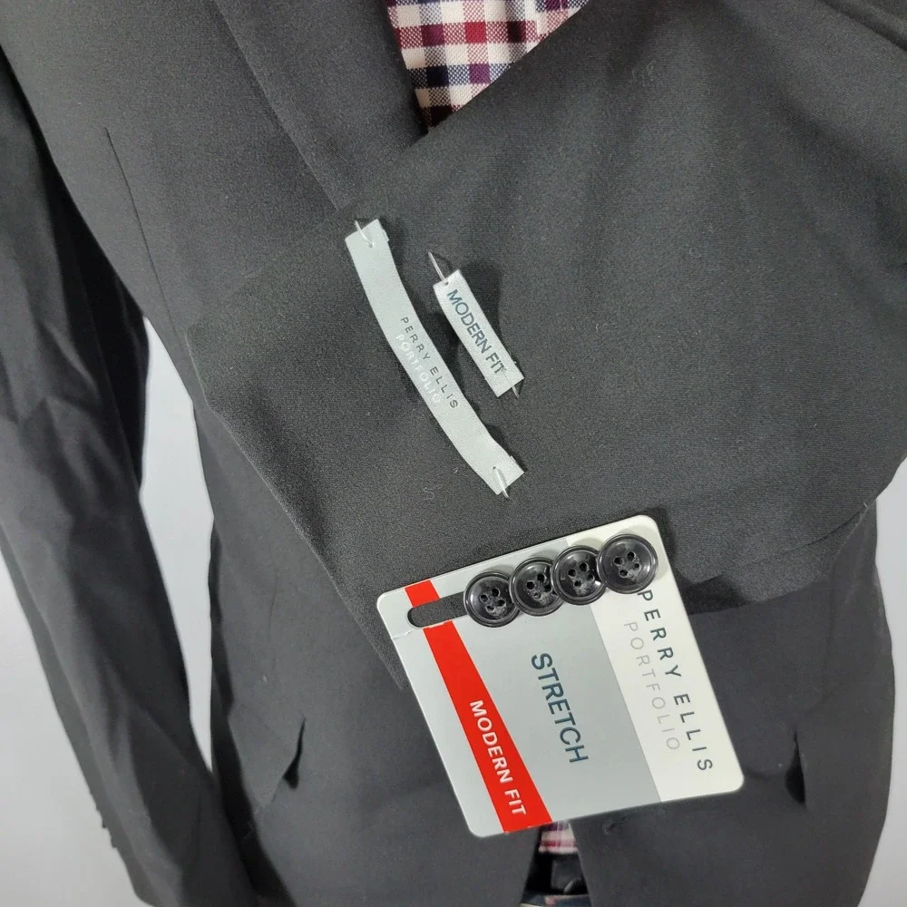 Perry‎ Ellis Portfolio Men's Sport Coat Blazer Two Button Black Stretch 36R NEW